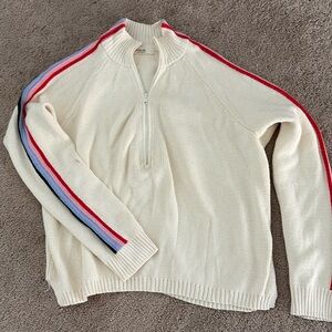 Marine Layer Cream Sweater with Red and Blue Stripes